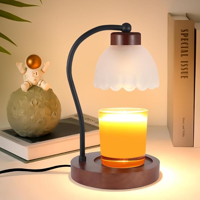 mocosa Electric Candle Warmer with 2 Bulbs Wax Warmer for Jars of Yankee Candles Adjustable Light for House Warming Odour Removal and Home Decoration Candle lamp (B-White Glass)