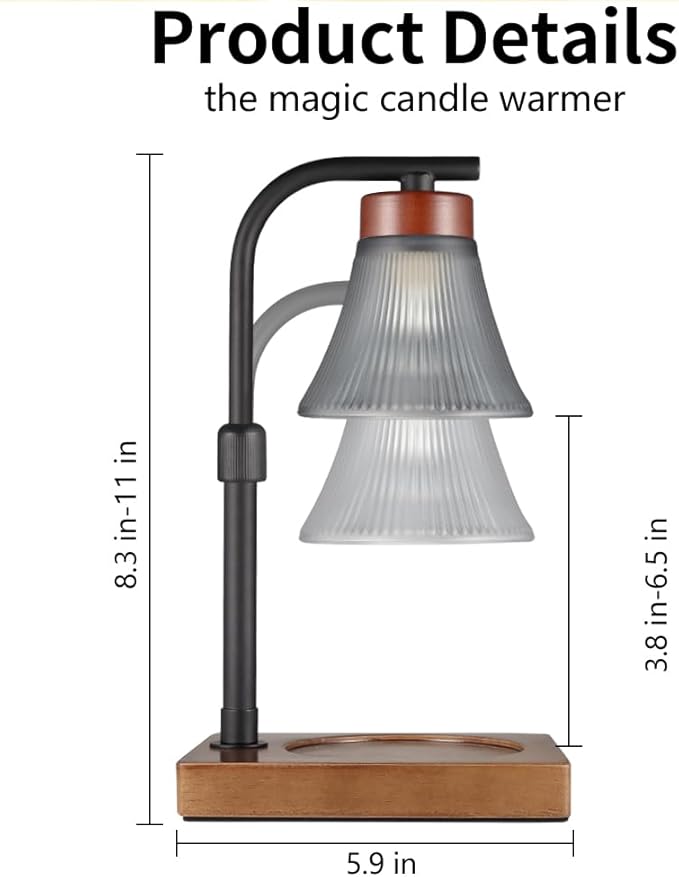 mocosa Candle Warmer Lamp, Dimmable Electric Candle Warmer, Adjustable Height Wax Melt Warmer for Scented Wax & Jar Candles, Gifts for Mom, Home Décor(Square Base)