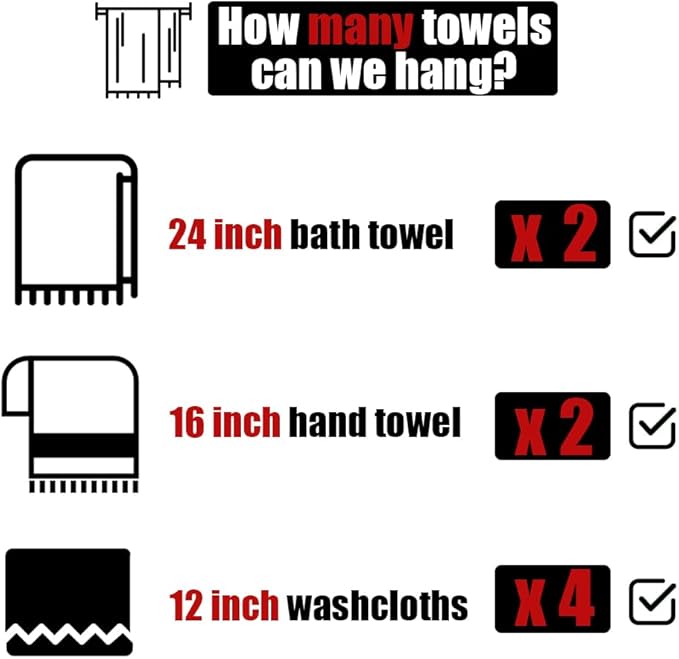 JQK Double Towel Bar 27 Inch, Matte Black Useable Length 24 Inch 304 Stainless Steel Thicken 0.8mm Bath Towel Rack for Bathroom, Towel Holder Wall Mount 2 Pack, TB100L24-PB-P2