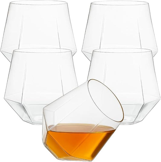 Oojami 40 count Diamond Unbreakable Stemless Plastic Wine Champagne Whiskey Glasses Elegant Durable Disposable Indoor Outdoor Ideal for Home, Office, Bars, Wedding, 12 Ounce Cups (Clear)
