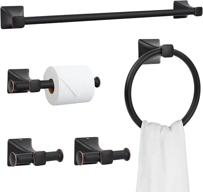 5 Piece Bathroom Hardware Accessories Set, SUS304 Stainless Steel Bath Towel Bar Set, 24 Inch Towel Racks for Bathroom Wall Mounted, Bath Towel Holder Set, Matte Black