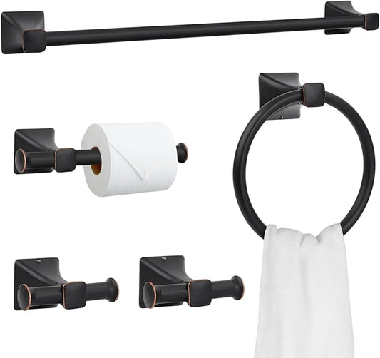 5 Piece Bathroom Hardware Accessories Set, SUS304 Stainless Steel Bath Towel Bar Set, 24 Inch Towel Racks for Bathroom Wall Mounted, Bath Towel Holder Set, Matte Black