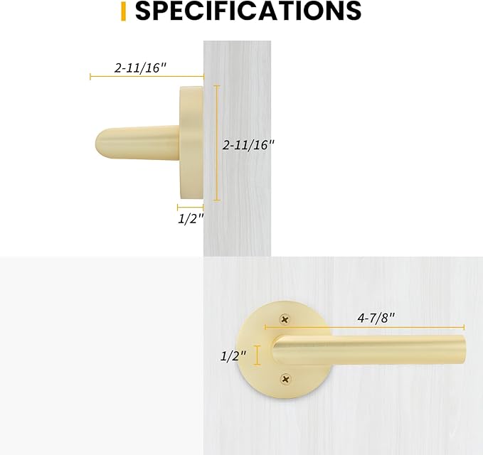 Goldenwarm Gold Door Handles Dummy, Bruhsed Gold Door Handle Zinc Alloy, No-Turning Dummy Door Levers for Closet Hallway(2 Pieces/1 Pack)