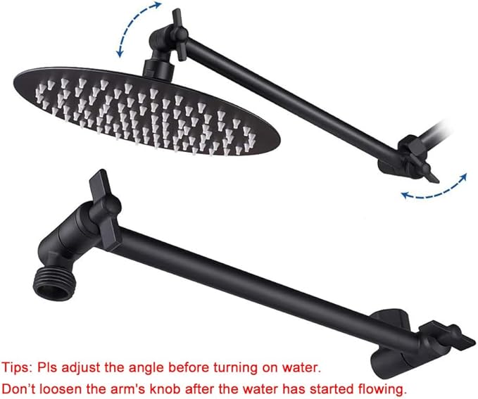 NearMoon Rain Shower Head with 11'' Adjustable Arm, High Pressure Stainless Steel Rainfall Shower, Ultra-Thin Design - Pressure Boosting (8 Inch, Matte Black)