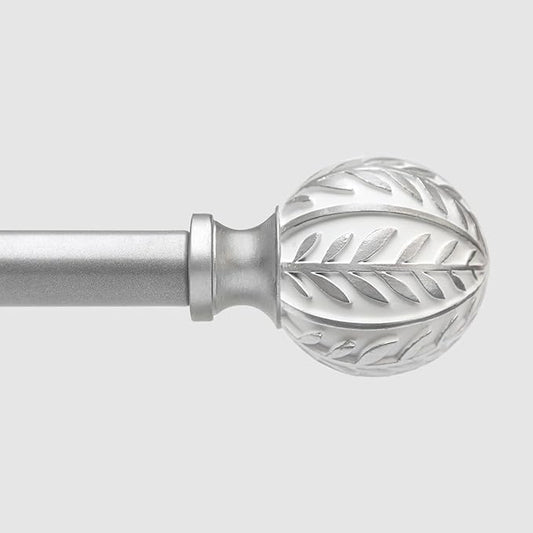 Silver Curtain Rods for Windows 48 to 84 inch,1" Adjustable Heavy Duty Window Curtain Rod with Leaf Finials,Rustic Decorative Drapery Rods Set,Size:36-88''