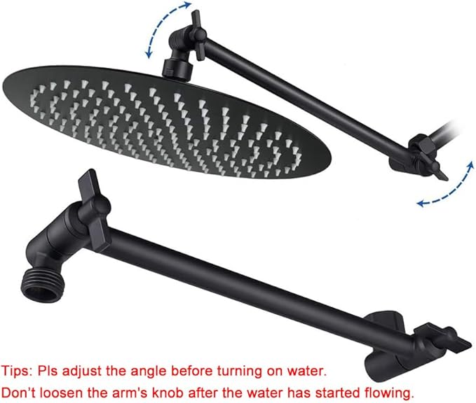NearMoon Rain Shower Head with 11'' Adjustable Arm, High Pressure Stainless Steel Rainfall Shower, Ultra-Thin Design - Pressure Boosting (10 Inch, Matte Black)