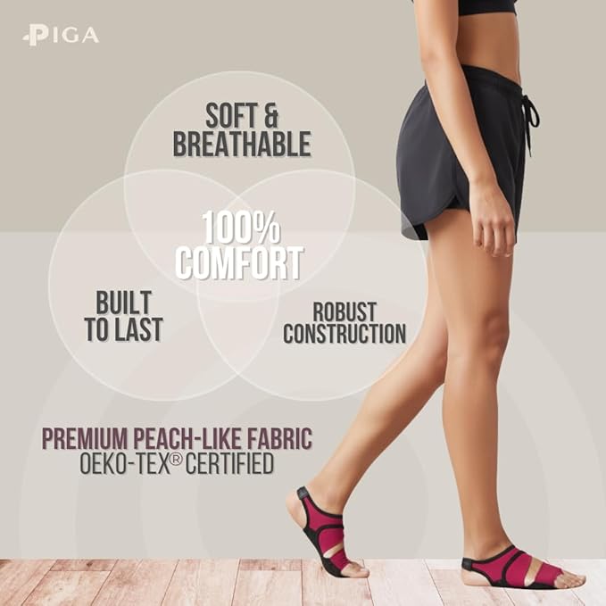 PIGA Toeless Pilates Socks – Non-Slip Grip for Men & Women, Breathable, Durable for Pilates, Barre & Yoga Workouts