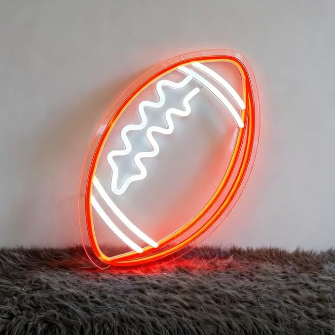 Football Neon Sign, Football-Shaped LED Neon Light for Wall Decor, USB Powered Light Up Sign for Man Cave, Boys & Teens Bedroom, Game Room Decor, Cool Football Gift for Fans, 17.7×11.8 inches