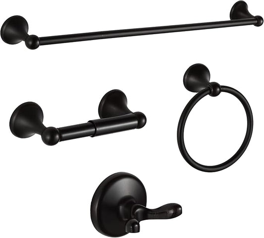 BGL Bathroom Hardware Set, Oil-Rubbed Bronze Adjustable Expandable Towel Bar 4-Piece ORB Bathroom Accessory Set Wall Mounted Robe Hook Toilet Paper Holder Towel Ring Towel Bar