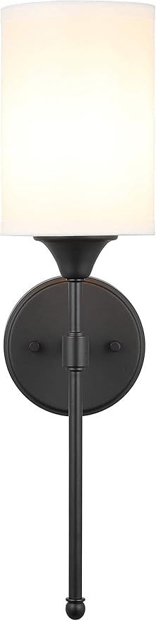 XiNBEi Lighting Wall Sconce Lighting, Classic 1 Light Black Bathroom Sconce Vanity Light with Fabric Shade for Corridor Bedroom & Living Room XB-W1260-MB