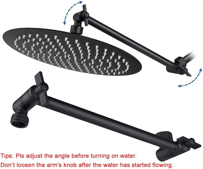 NearMoon Rain Shower Head with 11'' Adjustable Arm, High Pressure Stainless Steel Rainfall Shower, Ultra-Thin Design - Pressure Boosting (12 Inch, Matte Black)