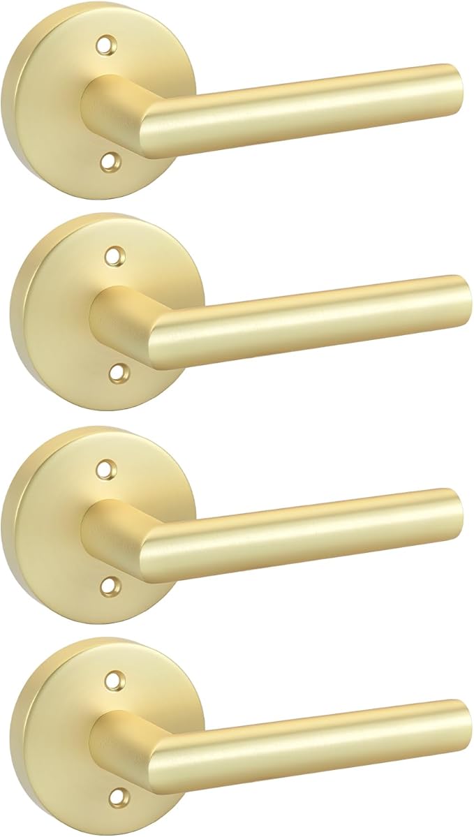 Goldenwarm Gold Door Handles Dummy, Bruhsed Gold Door Handle Zinc Alloy, No-Turning Dummy Door Levers for Closet Hallway(4 Pieces/2 Pack)
