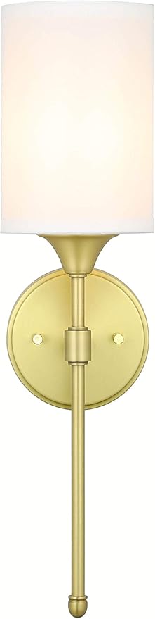 XiNBEi Lighting Wall Sconce Lighting, Vintage 1 Light Bathroom Sconce Vanity Light with Fabric Shade Satin Brass Finish for Corridor Bedroom & Living Room XB-W1260-SB