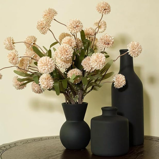 Ceramic Flower Vase Set of 3, Fake Flowers in Vase for Centerpieces with 8 Artificial Autumn Chrysanthemums Artificial Decorative Swags