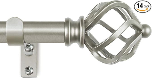 KAMANINA Curtain Rods for Windows 66 to 120 Inch, 3/4 Inch Antique Silver Curtain Rod 32 to 115 Inches (2.6-9.6ft) Splicing Adjustable Single Drapery Rod with Twisted Cage Finial
