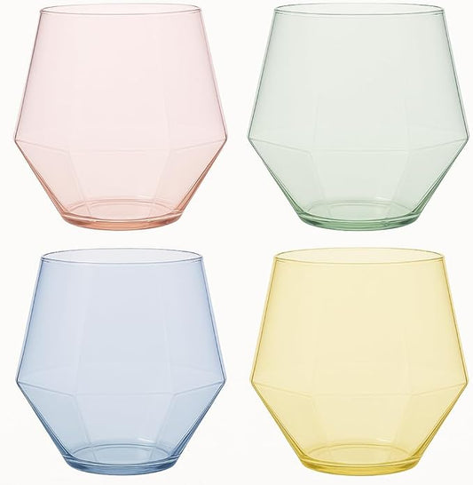 40 count Diamond Unbreakable Stemless Plastic Wine Champagne Whiskey Glasses Elegant Durable Disposable Indoor Outdoor Ideal for Home, Office, Bars, Wedding, 12 Ounce Cups Gold Rim (Color Collection)