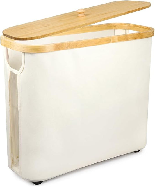 Picowe Toilet Paper Organizer Basket, Toilet Paper Bin with Lid, Beige