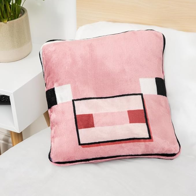Paladone Minecraft Pig 2-in-1 Cushion Blanket - Officially Licensed Microsoft Travel Blanket, Foldable Soft Fluffy Throw, Gamer Living Room or Bedroom Decor 120cm x 150cm