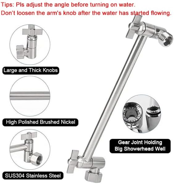 NearMoon Rain Shower Head with 11'' Adjustable Arm, High Pressure Stainless Steel Rainfall Shower, Ultra-Thin Design - Pressure Boosting (10 Inch, Nickel)