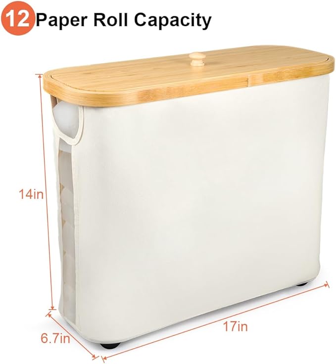 Picowe Toilet Paper Organizer Basket, Toilet Paper Bin with Lid, Beige