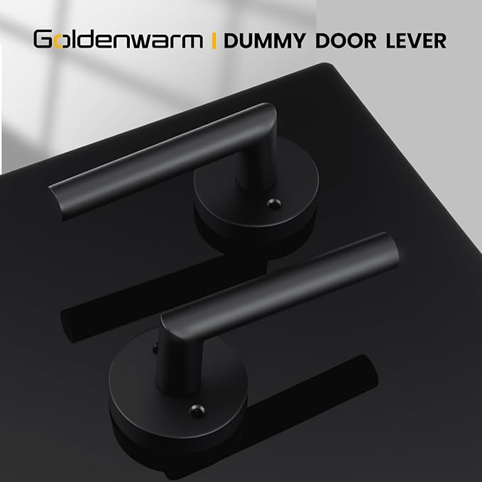 Goldenwarm Black Door Handles Dummy, Matte Black Door Handle Zinc Alloy, No-Turning Dummy Door Levers for Closet Hallway(2 Pieces/1 Pack)