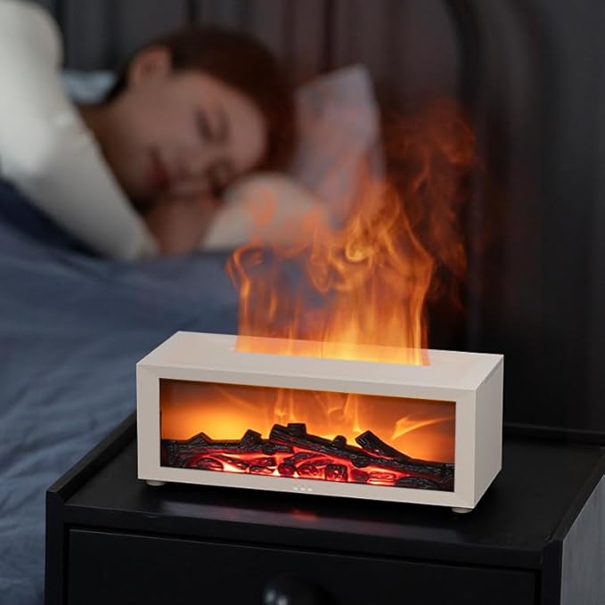 Essential Oil Diffuser, Fireplace Flame Oil Diffuser - Aromatherapy Aroma Humidifier, Upgrade 7 Flame Colors Noiseless 150ml Remote Control - Perfect for Bedroom Home Office (Fireplace White)