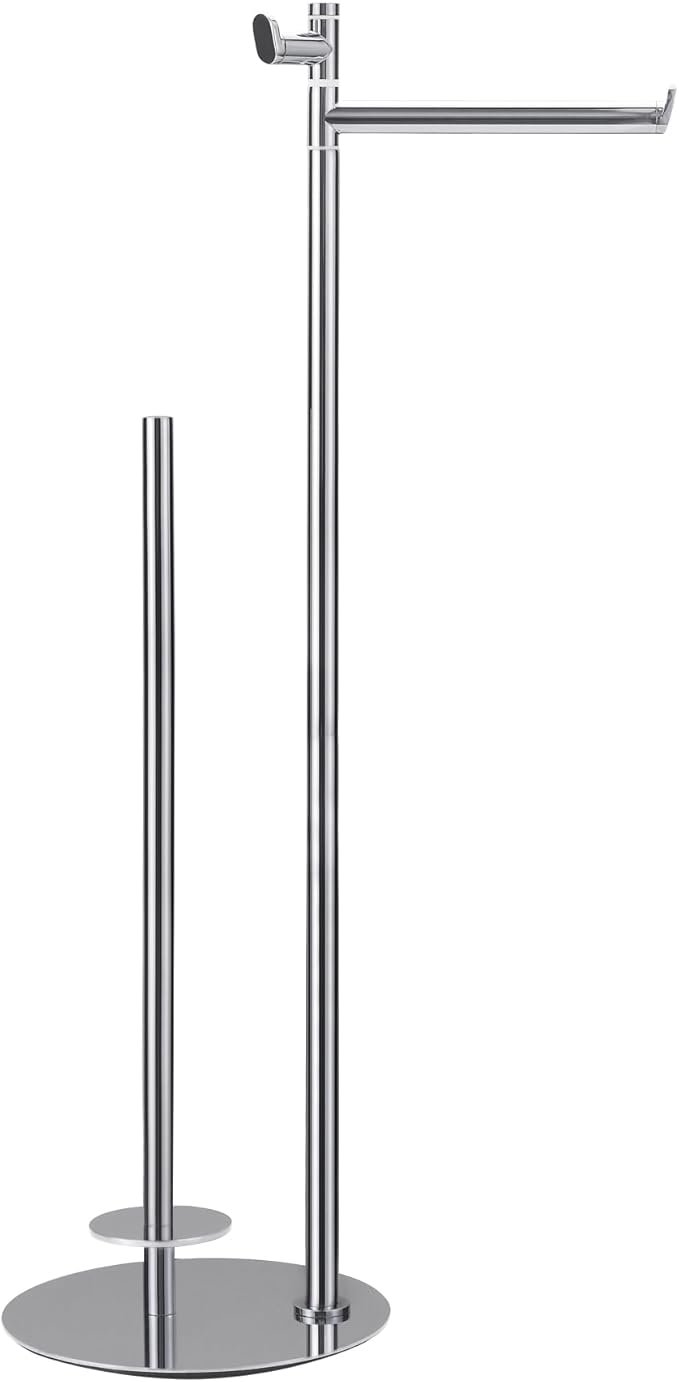 BVL Toilet Paper Holder Stand Chrome Stainless Steel Free Standing Toilet Paper Holder with Hook