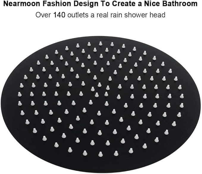NearMoon Rain Shower Head with 11'' Adjustable Arm, High Pressure Stainless Steel Rainfall Shower, Ultra-Thin Design - Pressure Boosting (12 Inch, Matte Black)