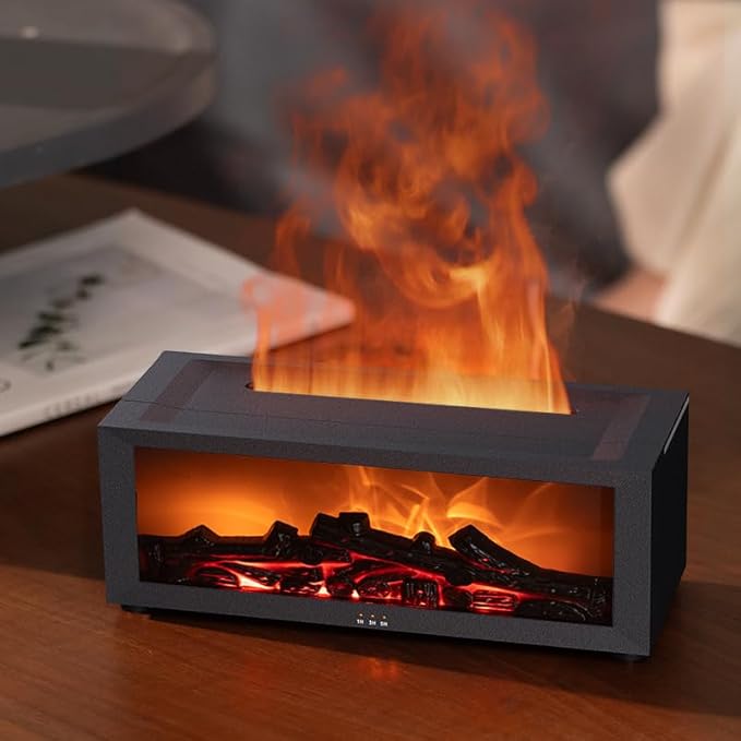 Essential Oil Diffuser, Fireplace Flame Oil Diffuser - Aromatherapy Aroma Humidifier, Upgrade 7 Flame Colors Noiseless 150ml Remote Control - Perfect for Bedroom Home Office (Fireplace Black)
