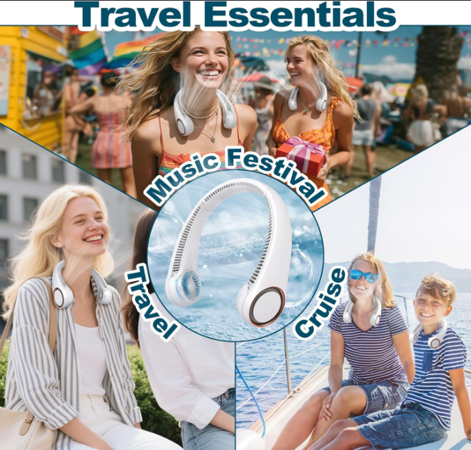 Portable Neck Fan Rechargeable Hands-Free Cooling Fan for Travel & Outdoor Use