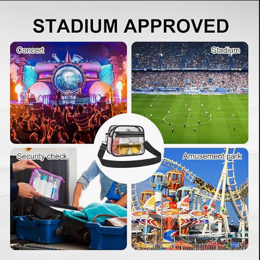 Clear Stadium Crossbody Bag with Adjustable Strap for Concerts & Sports Events