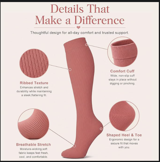 Compression Knee High Socks 4 Pairs for Running, Travel & Daily Support