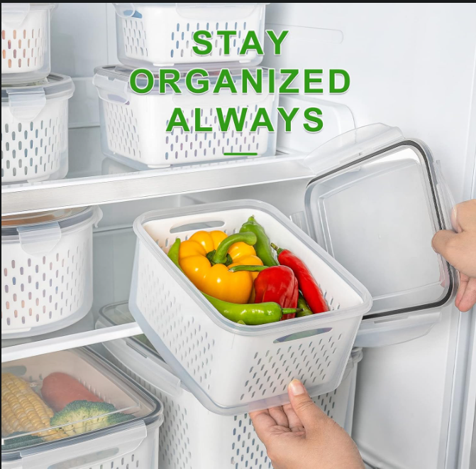 Produce Storage Container Set with Drain Basket
