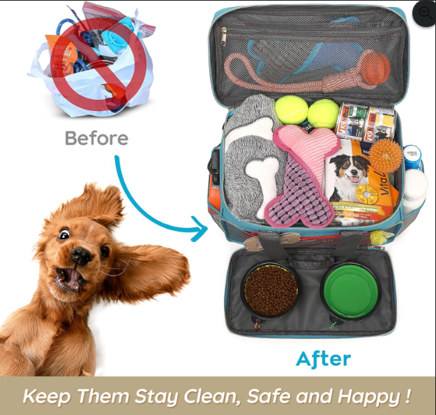 Pet Travel Bag Set with Collapsible Bowls