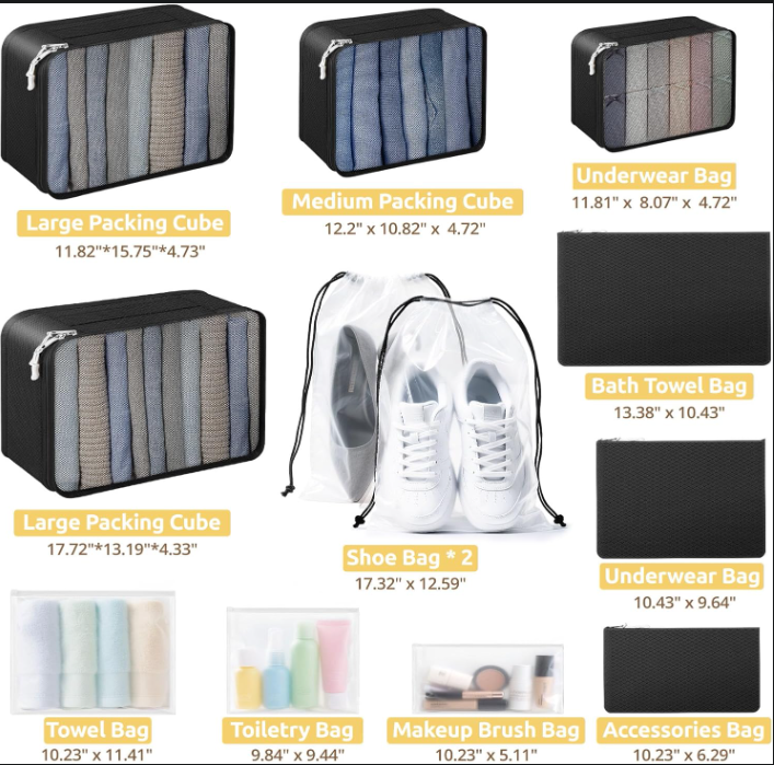 22PCS Travel Packing Cubes Set for Suitcase Organization & Travel Storage