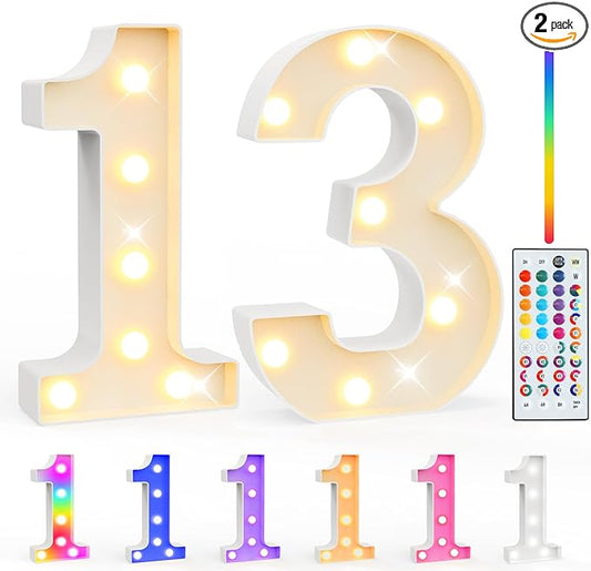 Pooqla 13th Birthday Decorations for Girls Boys, 35 Colors LED Light Up Numbers with Remote, Multicolor Marquee Numbers 13 Sign for Party Wedding Anniversary Decor 13th Birthday Gift, Number 13