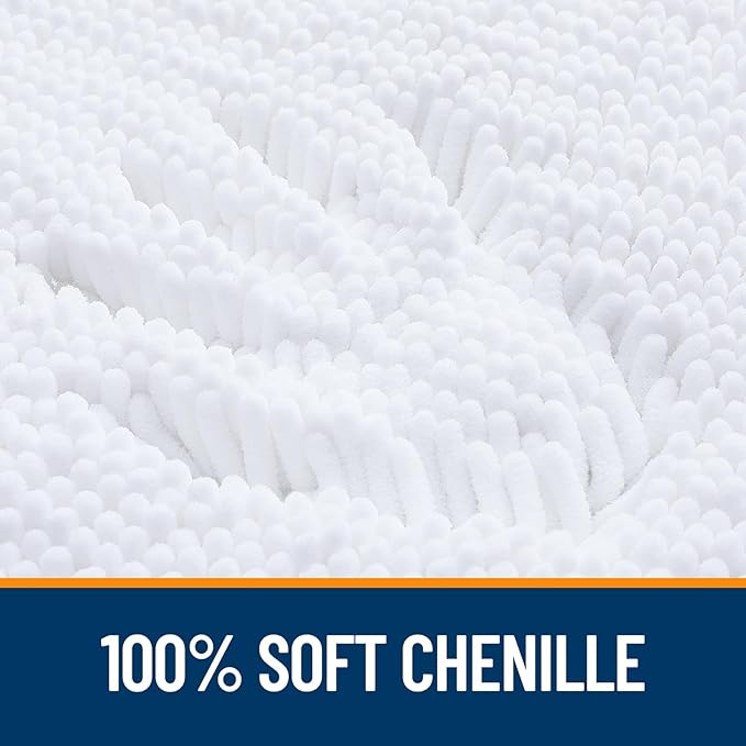 OLANLY Bathroom Rugs 47x17, Extra Soft Absorbent Chenille Bath Rugs, Rubber Backing Quick Dry, Machine Washable Bath Mats for Bathroom Floor, Tub and Shower, Home Decor Accessories, White