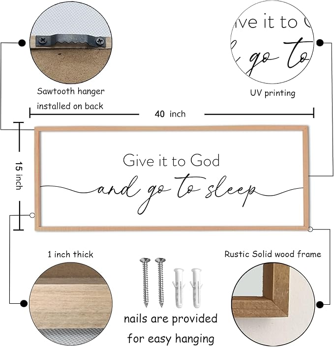 Give It To God And Go to Sleep Wall Decor 40"X15" Master Bedroom Above Bed Large Wood Framed Sign Rustic Guest Room Over Bed Wall Hanging Art (Wood)