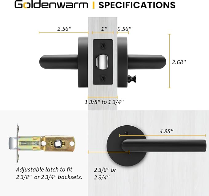 Goldenwarm Black Door Handles Interior, Privacy Matte Black Interior Door Handles, Heavy Duty Zinc Alloy Black Door Lever for Bedroom and Bathroom (1 Pack)