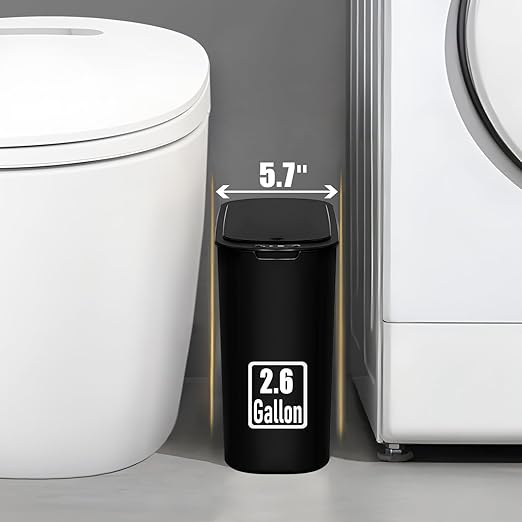 Touchless Motion Sensor Trash Can – Slim Automatic Bathroom Garbage Bin with Lid (2.6 Gallon)
