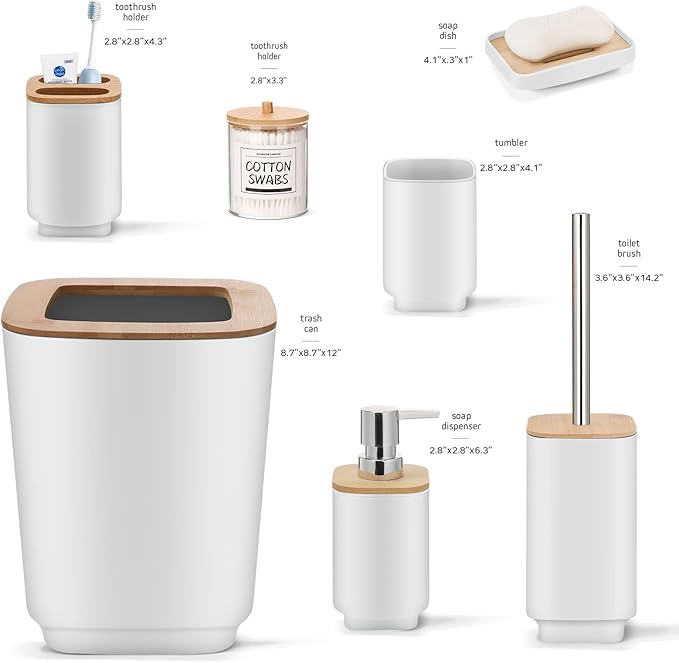 IMAVO Bathroom Accessories Set,White Bathroom Set,11 Pieces Bathroom Accessory Set,Trash Can for Bathroom Accessories Décor and Housewarming Gifts