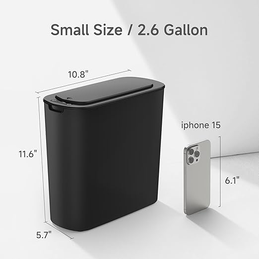 Touchless Motion Sensor Trash Can – Slim Automatic Bathroom Garbage Bin with Lid (2.6 Gallon)