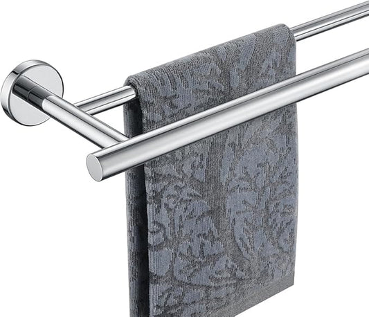 JQK Chrome Double Towel Bar, 19 Inch 304 Stainless Steel Thicken 0.8mm Towel Rack Bathroom, Towel Holder Polished Steel Wall Mount, Useable Length 16 Inch, TB100L16-CH