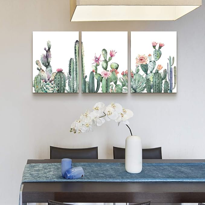 Canvas Wall Art For Living Room Family Wall Decor For Bedroom Kitchen Wall Art Pictures Artwork Prints Green Succulent Cactus Wall Painting Modern Framed Bathroom Home Decorations 12" X 16"3 Piece