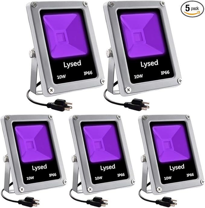 10W LED Black Lights,Blacklight Flood Light with Plug IP66 Waterproof,Outdoor Blacklight for Halloween Dance Party, Glow in The Dark, Aquarium, Body Paint, Fluorescent Poster, 5 Pack