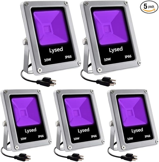 10W LED Black Lights,Blacklight Flood Light with Plug IP66 Waterproof,Outdoor Blacklight for Halloween Dance Party, Glow in The Dark, Aquarium, Body Paint, Fluorescent Poster, 5 Pack