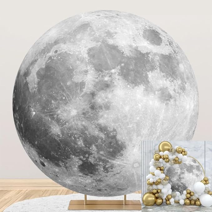 Diameter 7.2ft Outer Space Round Backdrop Cover Universe Moon Surface Mysterious Fantasy Cosmic Planet Photography Background for Boy Birthday Party Decor Kids Adults Art Portrait Photo Props