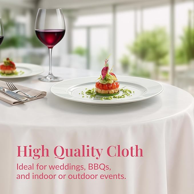 Prestee Plastic Round Tablecloths 84 Inches, 24 Pack White Disposable Table Cloths for Parties, Waterproof and Stain-Resistant Round Table Covers for Weddings, Holidays, Events, and Fine Dining
