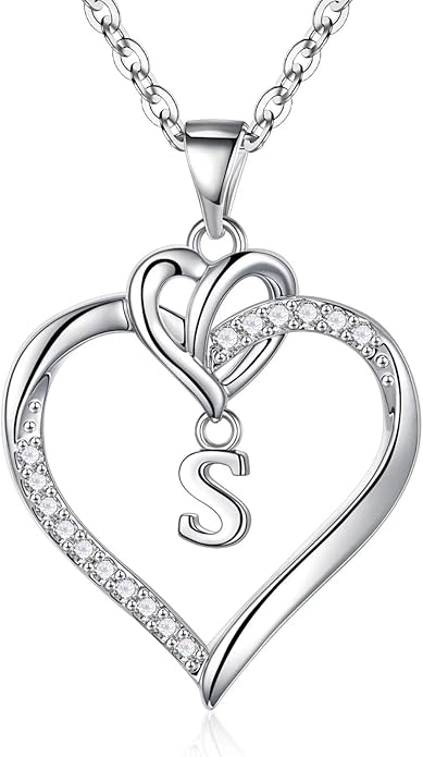 STORUP Christmas Gifts for Women Teen Girls - Heart Initial Necklaces for Women Girls, 14K-Gold-Plated Cubic Zirconia Initial A-Z Pendant Dainty Heart Necklaces for Teen Girl Jewelry Birthday Gifts