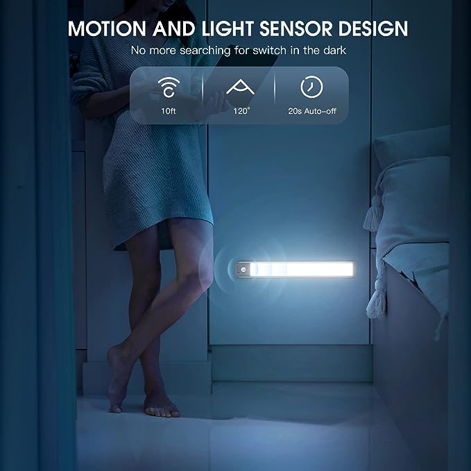 10" Under Cabinet Motion Sensor Lights – Rechargeable LED Closet Light (2 Pack)